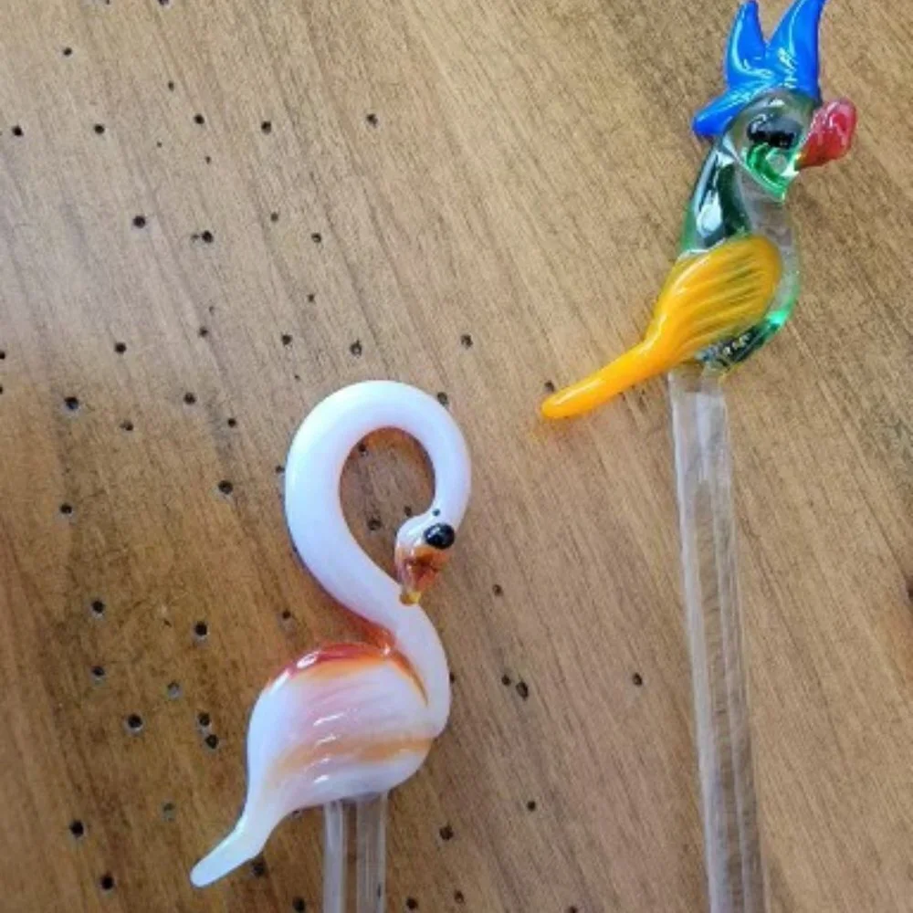 Little Tropical Birds‎ Set of 4 Glass Stir Sticks - Made in Mexico